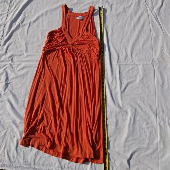 Calvin Klein Women's Maxi Dress V Neck Sleeveless Orange Ruched Stretch Size 10 - Picture 6 of 6
